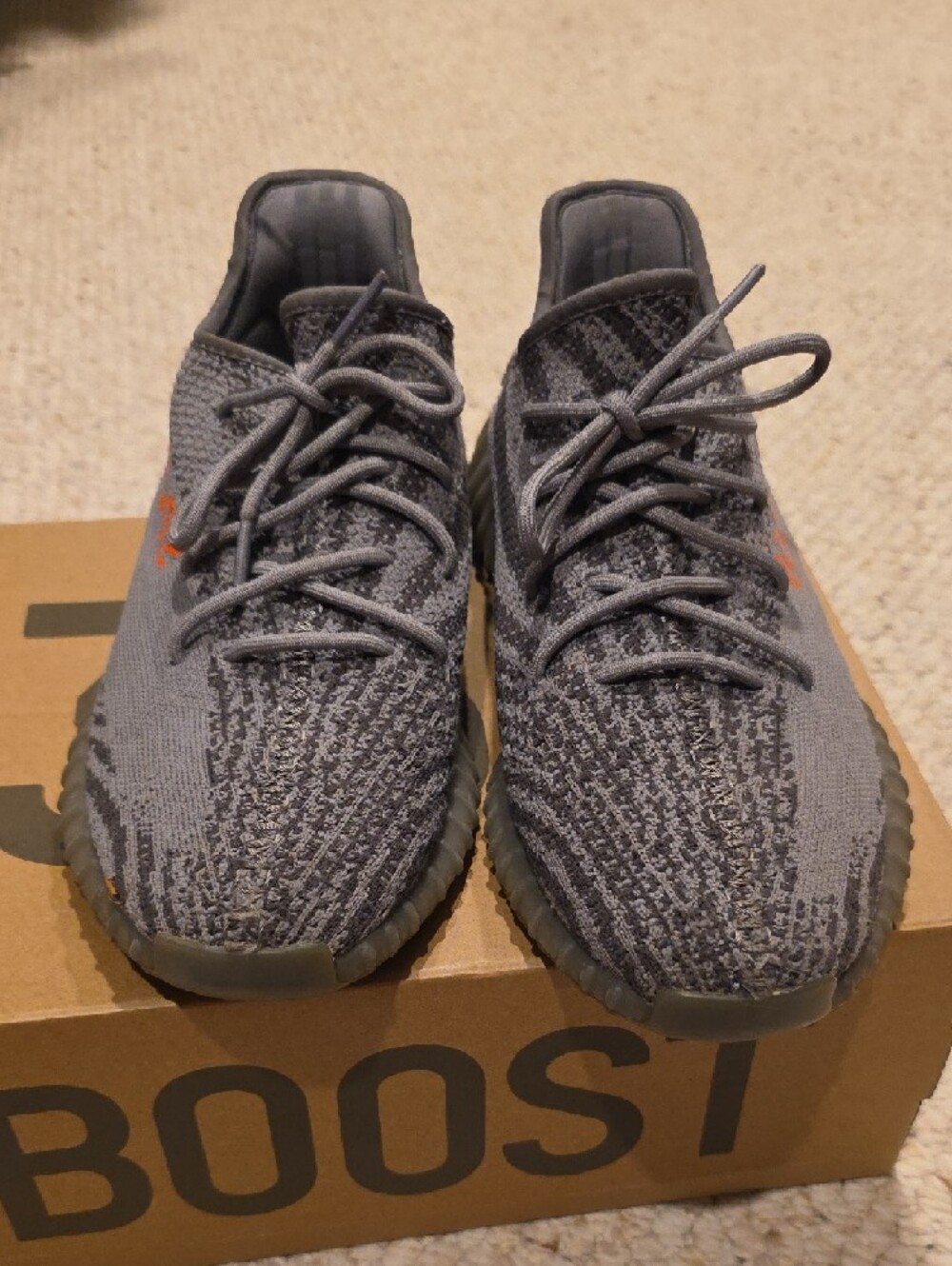 adidas Yeezy Boost 350 V2 Grey with Orange Text - Picture 5 of 8
